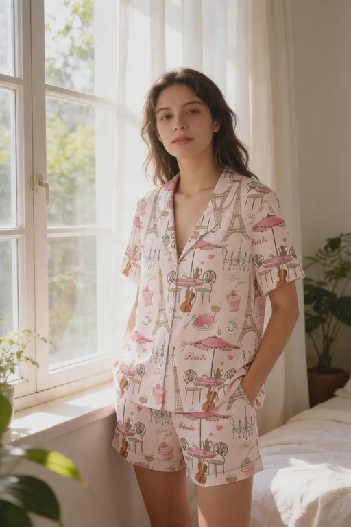 Paris Cafe Short Sleeve Pajama Set