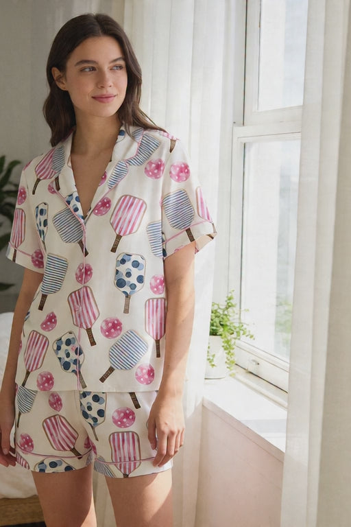 Pickleball Paddle Print Pajama Set