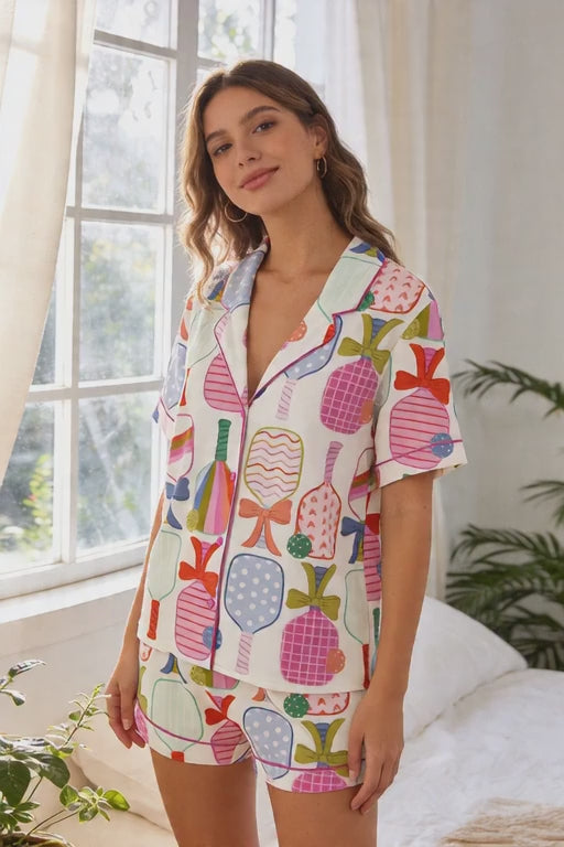 Pickleball Paddle Short Sleeve Pajama Set