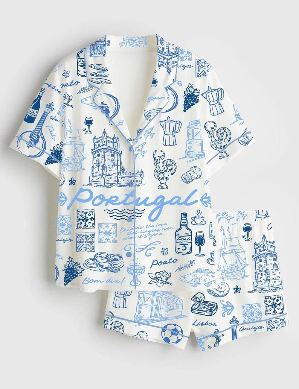 Portugal Print Satin Pajama Set for Women