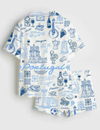 Portugal Print Satin Pajama Set for Women