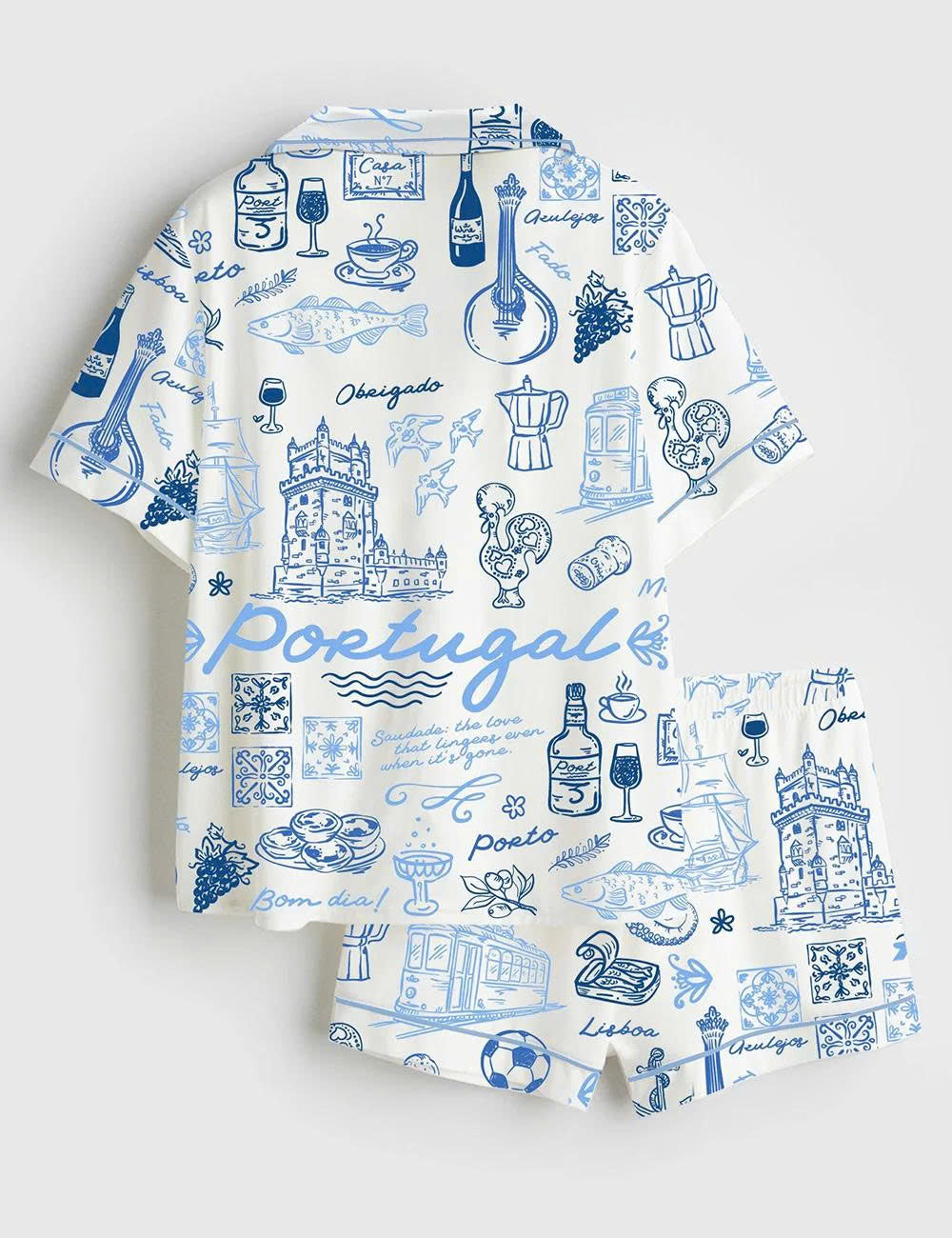 Portugal Print Satin Pajama Set for Women