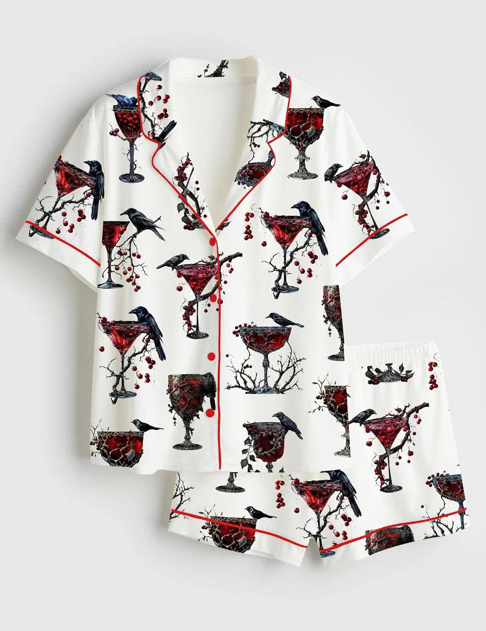 Raven Wine Glass Short Sleeve Pajama Set