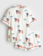 American Flag Bow Short Sleeve Pajama Set
