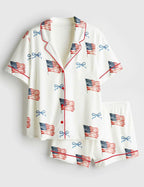American Flag Bow Short Sleeve Pajama Set