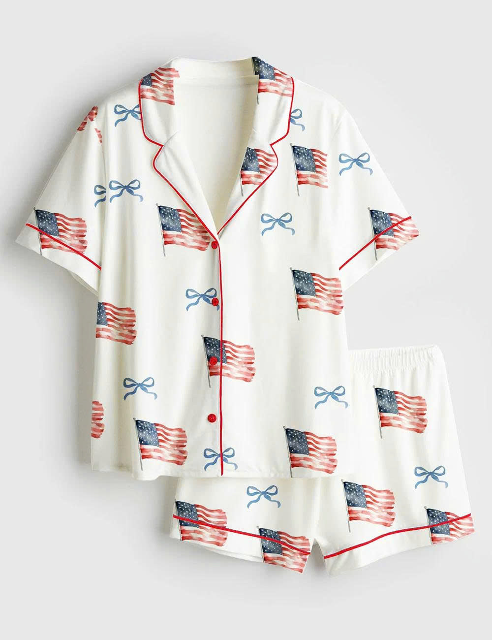 American Flag Bow Short Sleeve Pajama Set