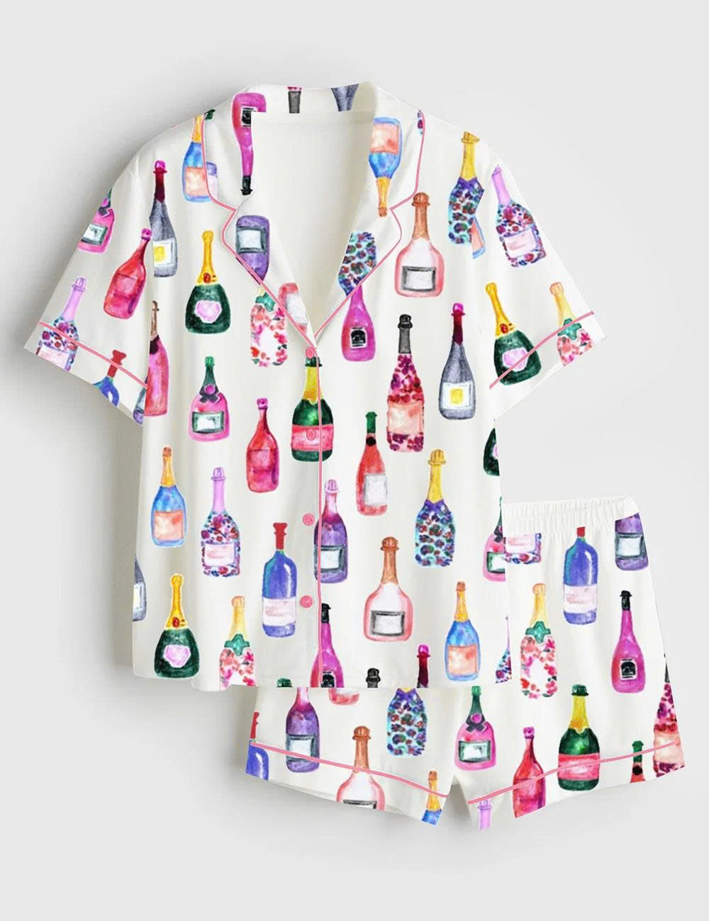 Champagne Bottle Short Sleeve Pajama Set
