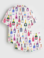 Champagne Bottle Short Sleeve Pajama Set