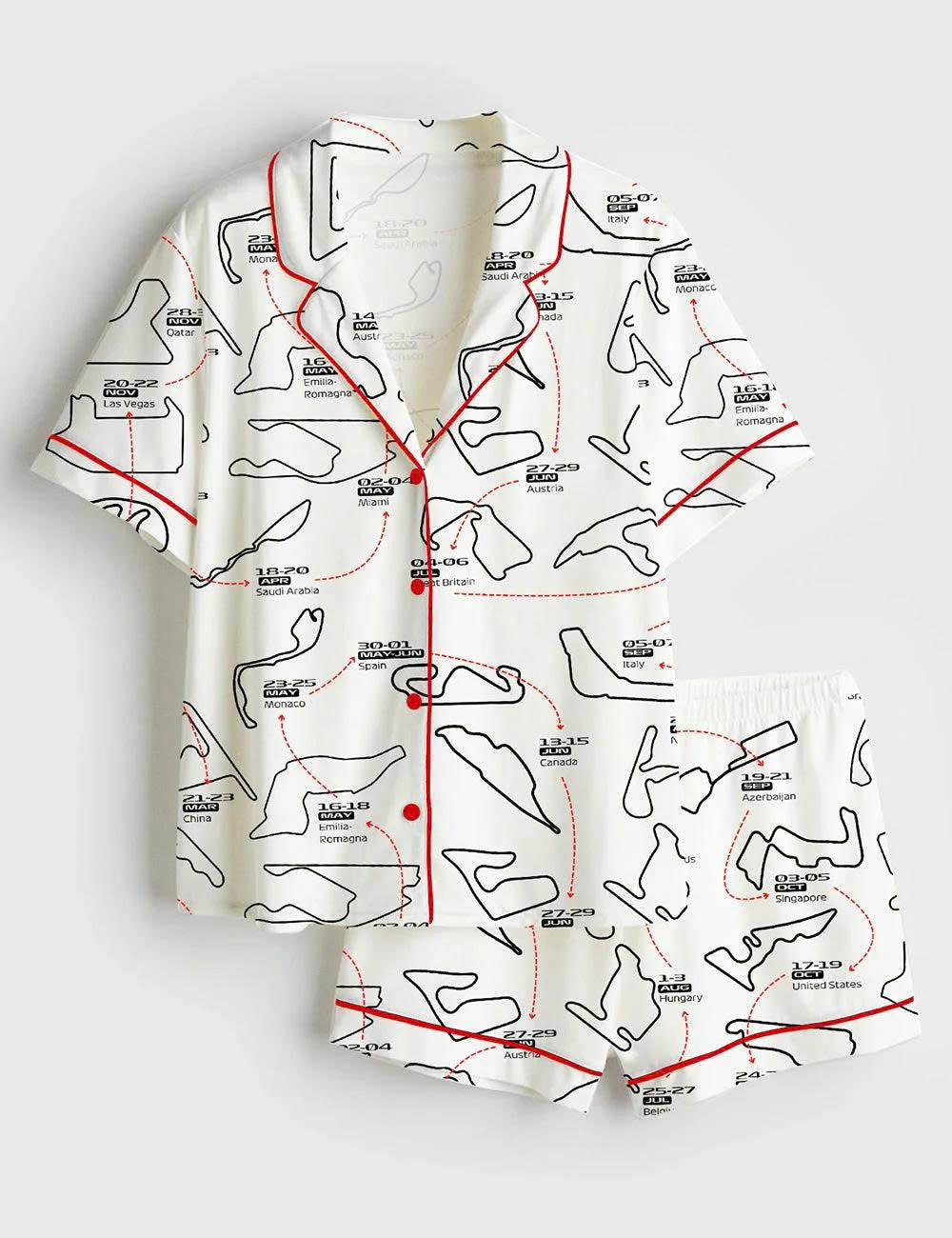 Motorsport Race Track Print Pajama Set
