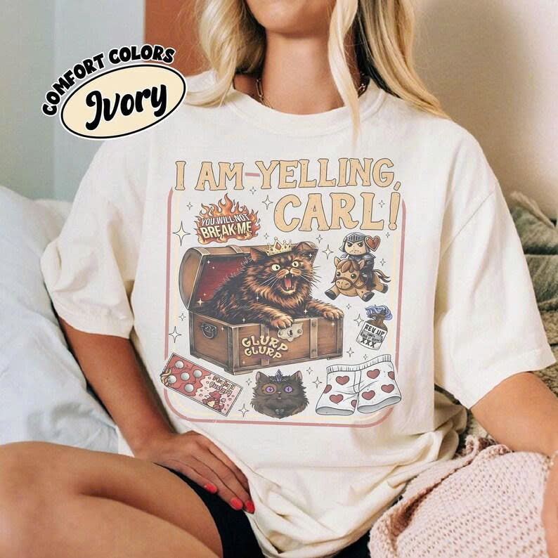 I Am Yelling Carl! Cat Graphic Oversized T-Shirt