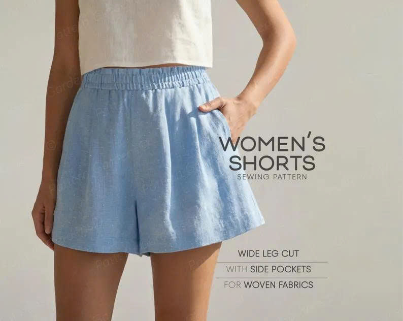 Women's Shorts Sewing Pattern - Simple Shorts Pattern (Linen Shorts With Pockets PDF Pattern Free)