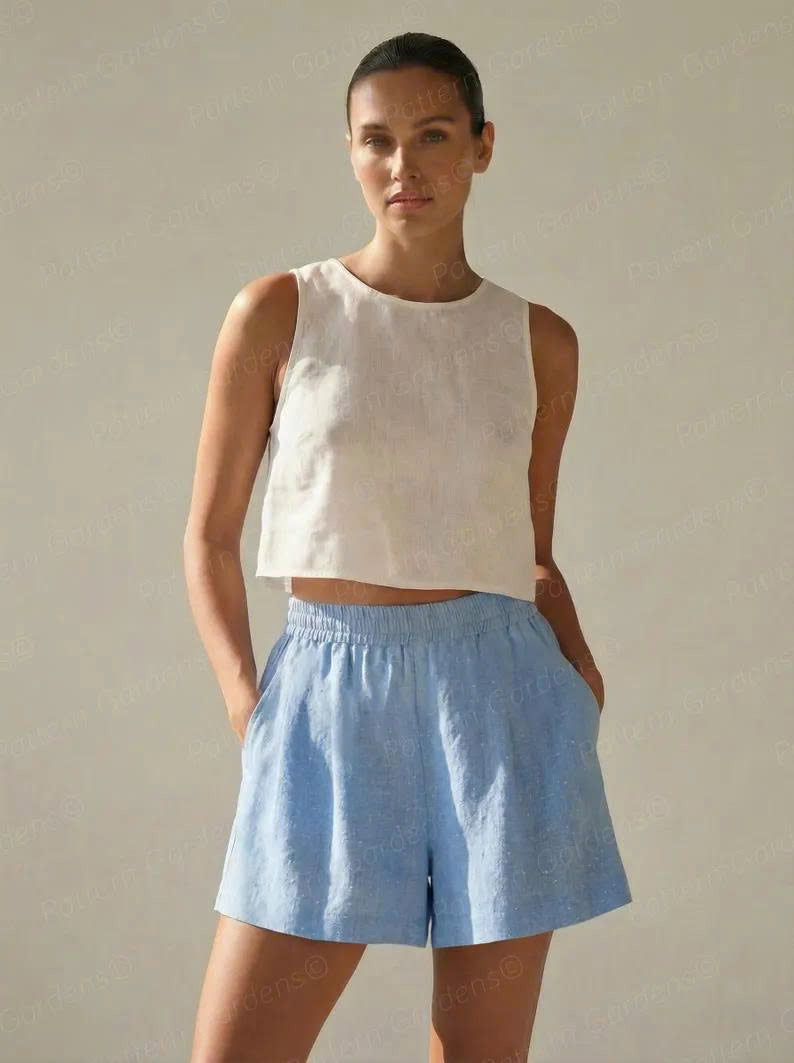 Women's Shorts Sewing Pattern - Simple Shorts Pattern (Linen Shorts With Pockets PDF Pattern Free)