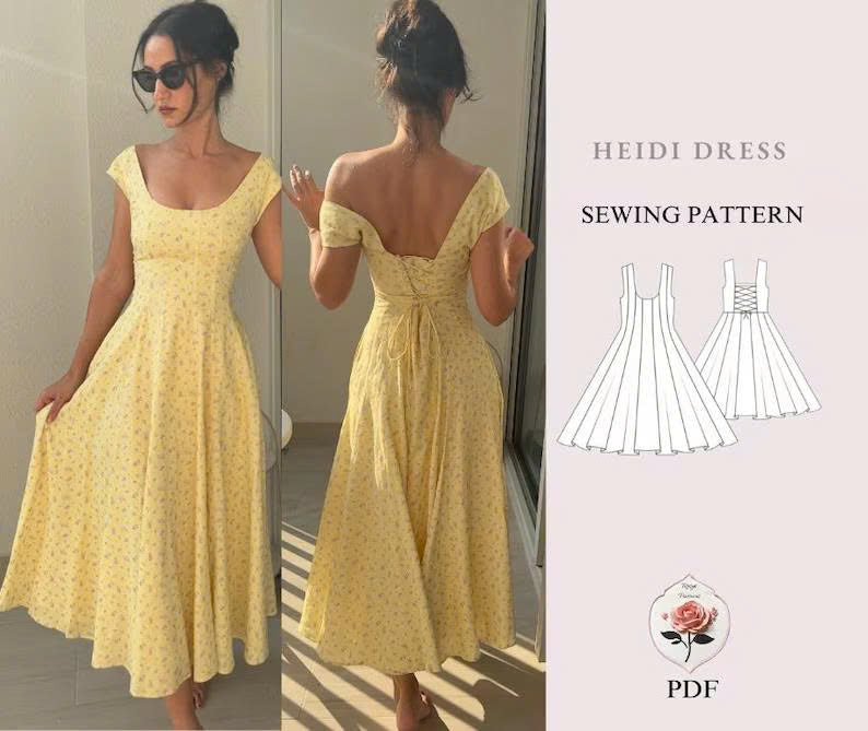 Heidi Dress | Lace-Up Back Cottagecore Dress Sewing Pattern | Paneled Bodice A-Line Skirt | Sizes XXS-2XL | Instant PDF Download