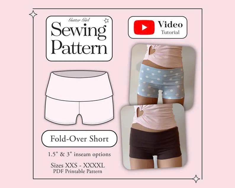 Fold Over Mini Shorts Sewing Pattern: Knit Fabric DIY (PDF Pattern Free)